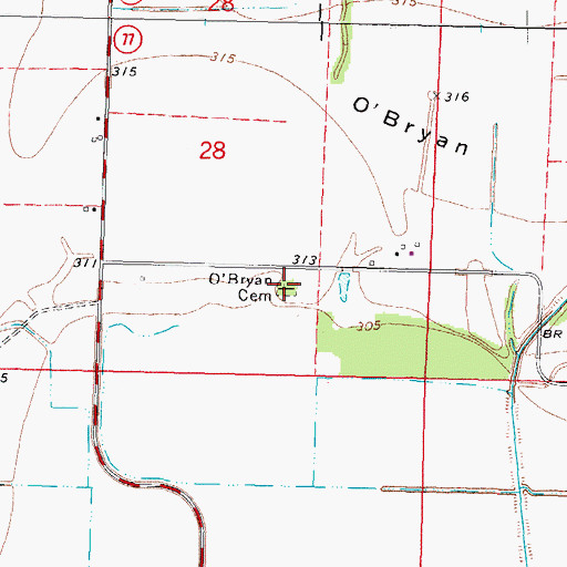Topographic Map of O'Bryan Cemetery, MO