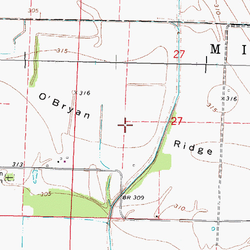 Topographic Map of O'Bryan Ridge, MO