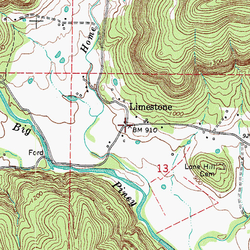 Topographic Map of Limestone, AR