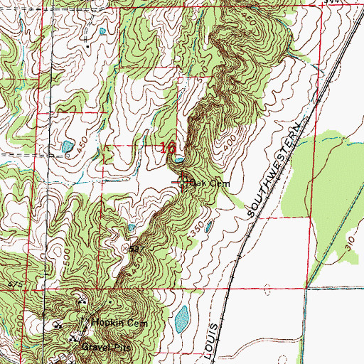 Topographic Map of Oak Cemetery, MO