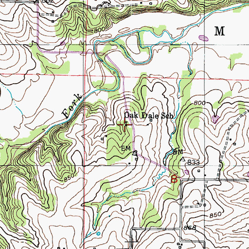 Topographic Map of Oak Dale School (historical), MO