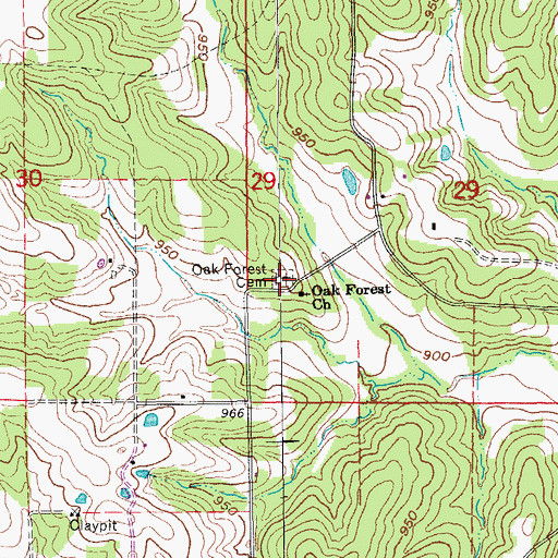 Topographic Map of Oak Forest Cemetery, MO