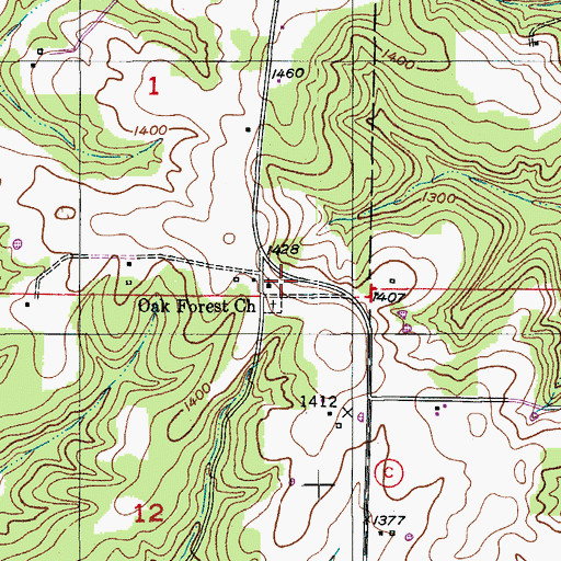 Topographic Map of Oak Forest Church, MO
