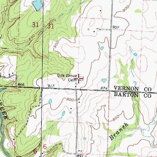 Topographic Map of Oak Grove Cemetery, MO