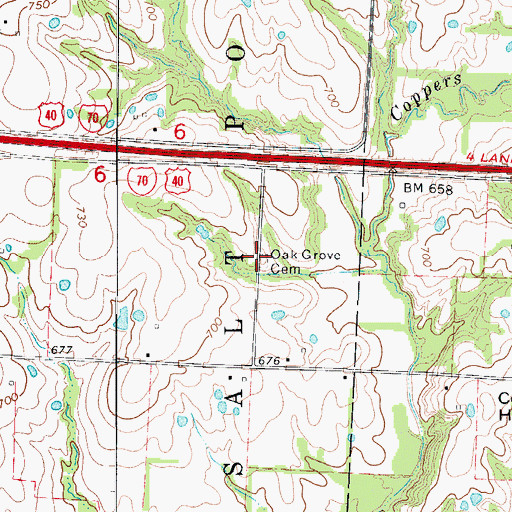 Topographic Map of Oak Grove Cemetery, MO