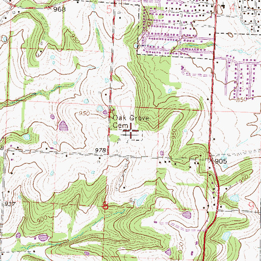 Topographic Map of Oak Grove Cemetery, MO