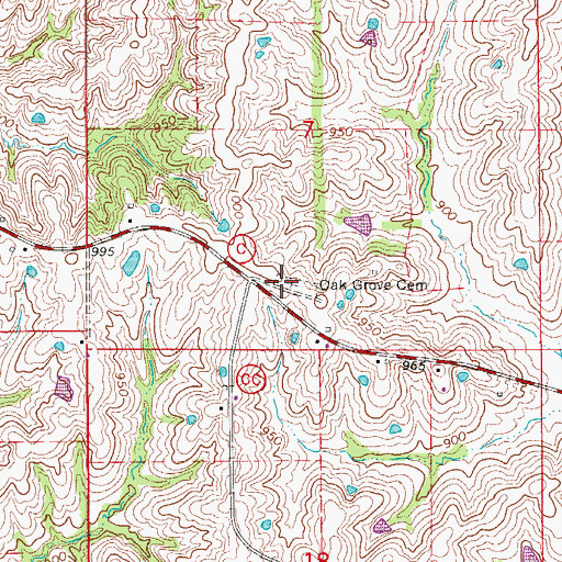 Topographic Map of Oak Grove Cemetery, MO