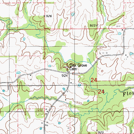 Topographic Map of Oak Grove Cemetery, MO