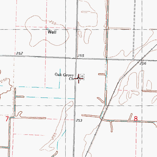 Topographic Map of Oak Grove Church, MO