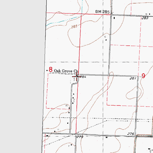 Topographic Map of Oak Grove Church, MO
