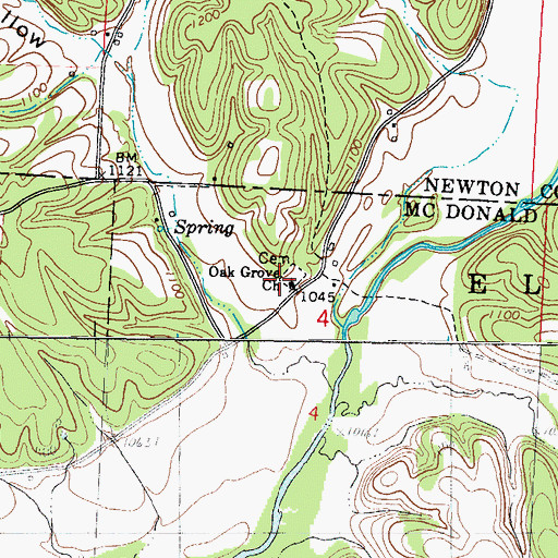 Topographic Map of Oak Grove Church, MO