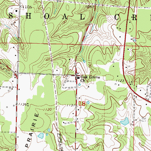 Topographic Map of Oak Grove Church, MO