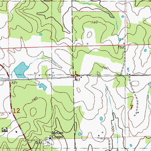 Topographic Map of Oak Grove Church, MO