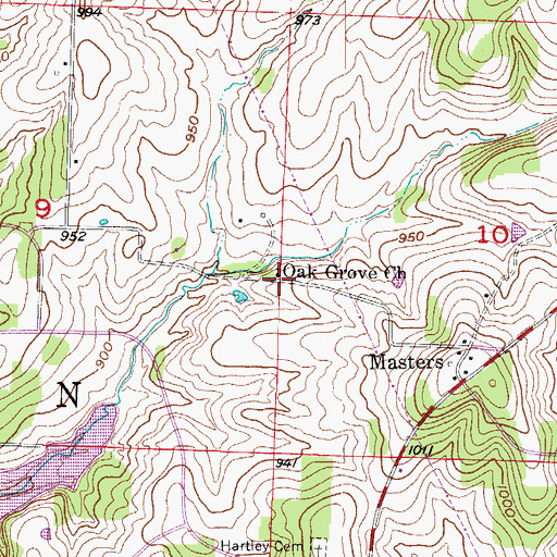 Topographic Map of Oak Grove Church, MO