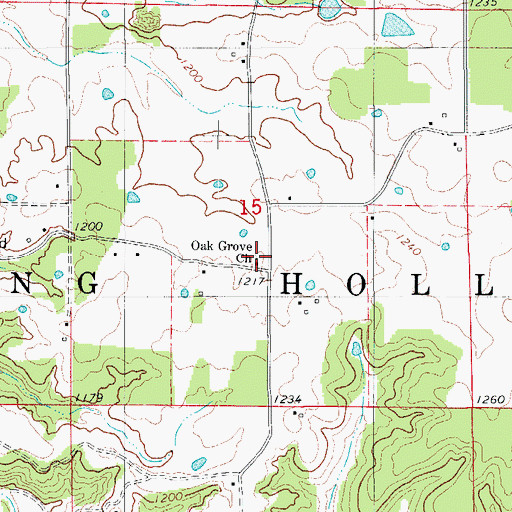 Topographic Map of Oak Grove Church, MO
