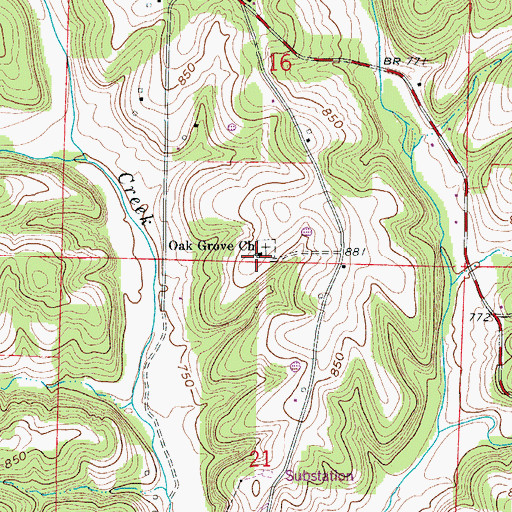 Topographic Map of Oak Grove Church, MO