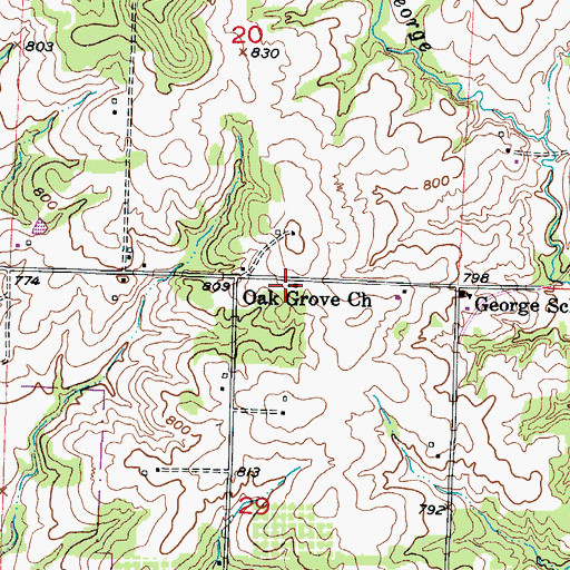 Topographic Map of Oak Grove Church, MO