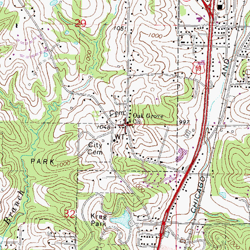 Topographic Map of Oak Grove Church, MO