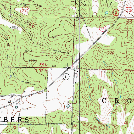 Topographic Map of Oak Grove Communtiy Hall, MO
