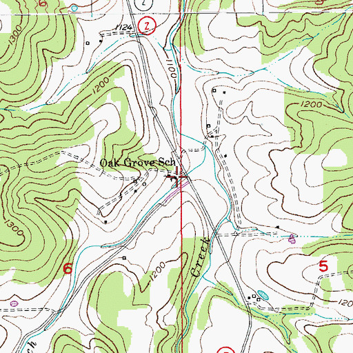 Topographic Map of Oak Grove School, MO
