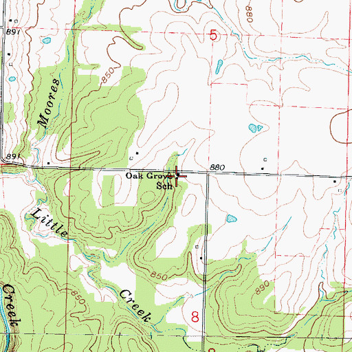 Topographic Map of Oak Grove School (historical), MO