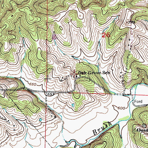 Topographic Map of Oak Grove School (historical), MO
