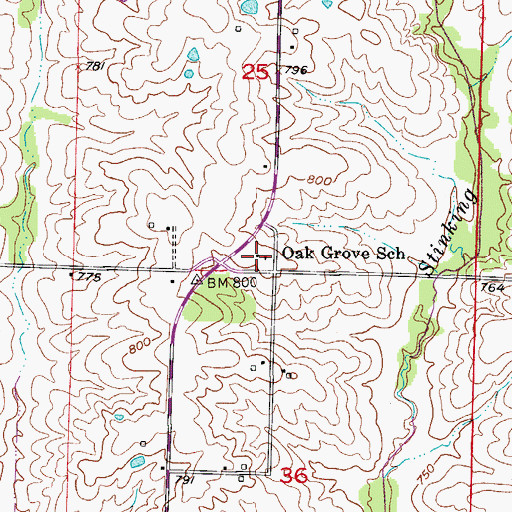 Topographic Map of Oak Grove School, MO
