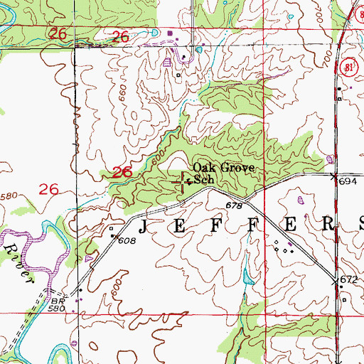 Topographic Map of Oak Grove School, MO