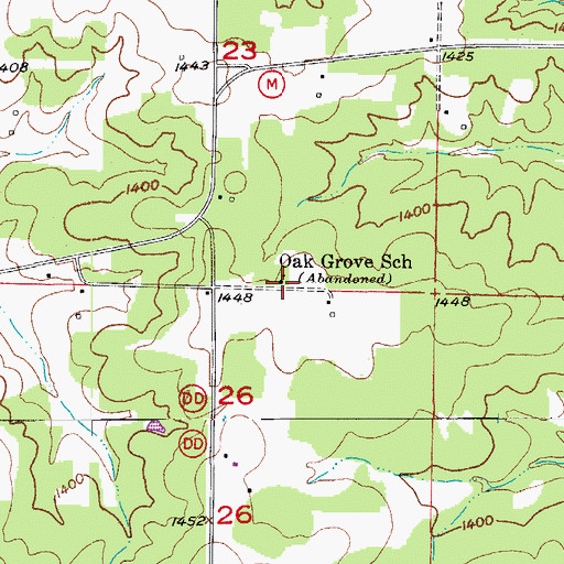 Topographic Map of Oak Grove School, MO