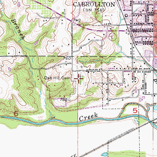 Topographic Map of Oak Hill Cemetery, MO
