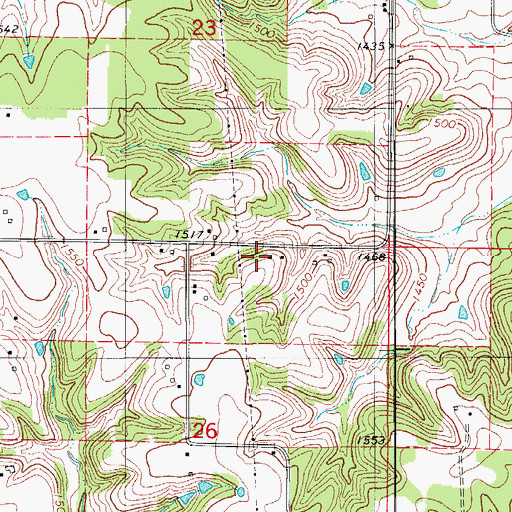 Topographic Map of Oak Hill School, MO