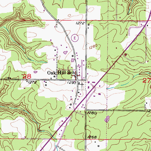 Topographic Map of Oak Hill School, MO