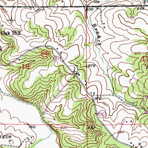 Topographic Map of Oak Hill School, MO
