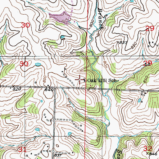 Topographic Map of Oak Hill School (historical), MO