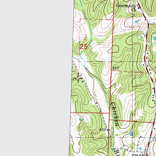 Topographic Map of Oak Mound School, MO