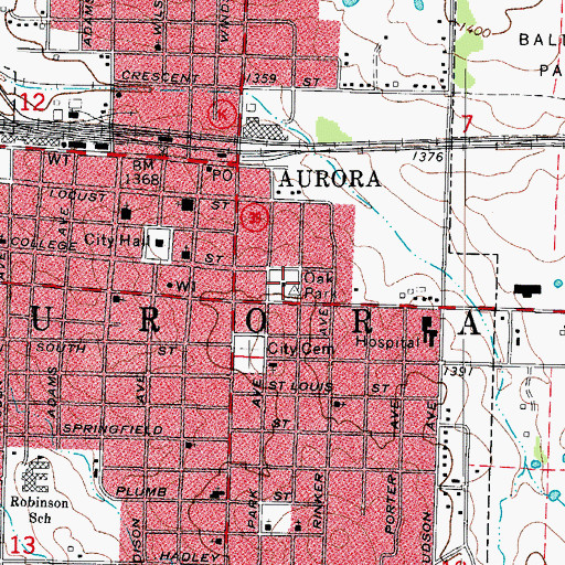 Topographic Map of Oak Park, MO