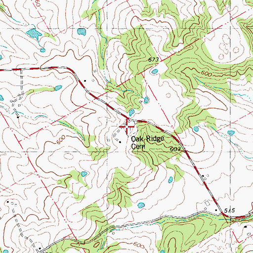 Topographic Map of Oak Ridge Cemetery, MO