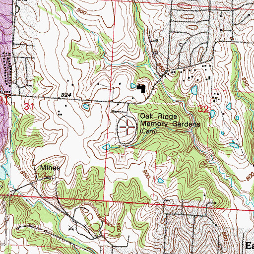 Topographic Map of Oak Ridge Memory Gardens, MO