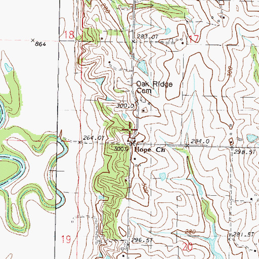 Topographic Map of Oak Ridge School, MO