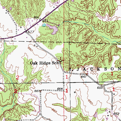 Topographic Map of Oak Ridge School, MO