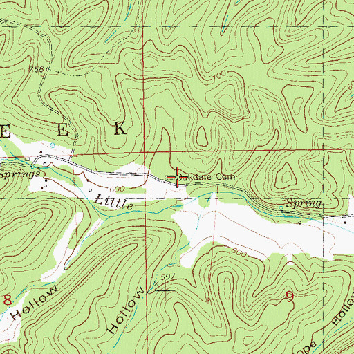 Topographic Map of Oakdale Church (historical), MO