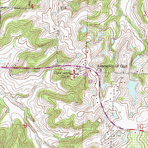 Topographic Map of Oakland Cemetery, MO