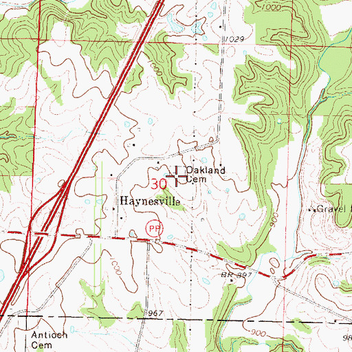 Topographic Map of Oakland Cemetery, MO