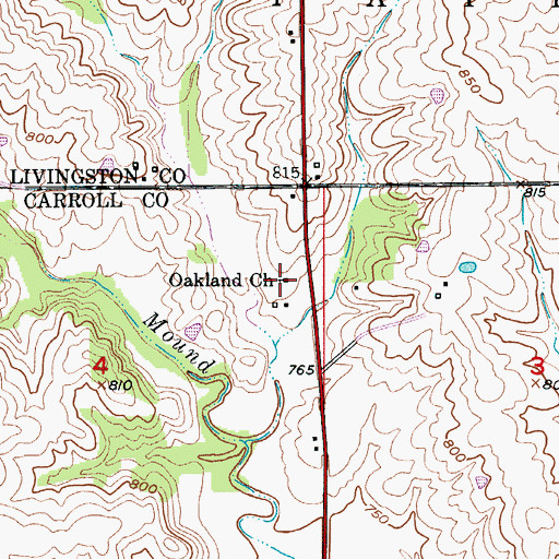 Topographic Map of Oakland Church, MO