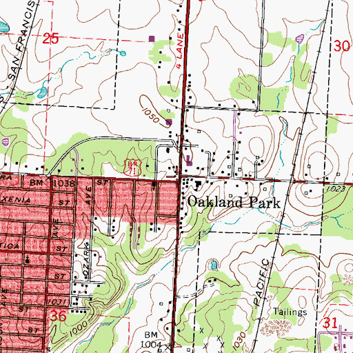 Topographic Map of Oakland Park, MO