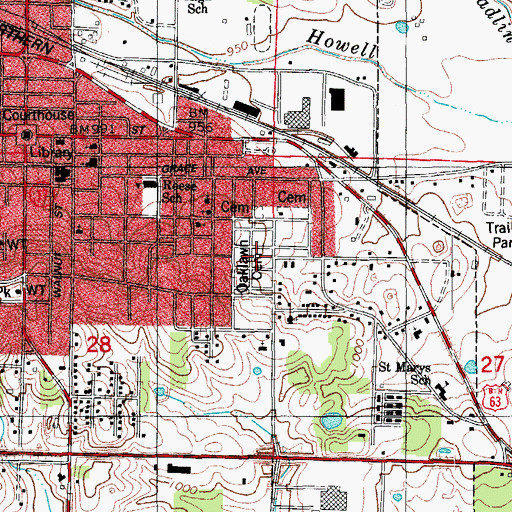 Topographic Map of Oak Lawn Cemetery, MO