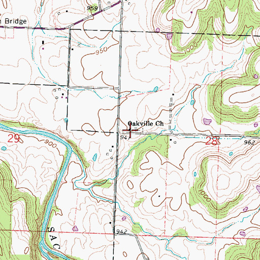 Topographic Map of Oakville Church, MO