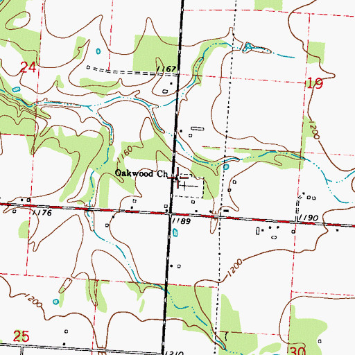 Topographic Map of Oakwood Church, MO