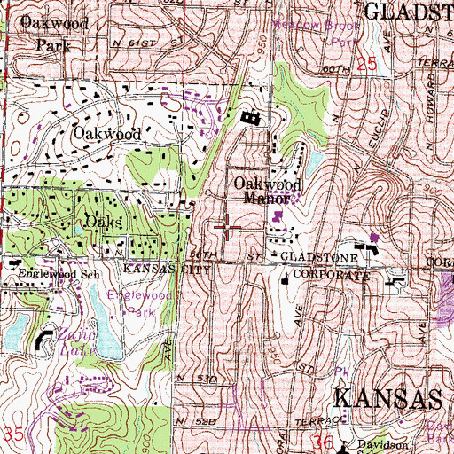 Topographic Map of Oakwood Manor, MO