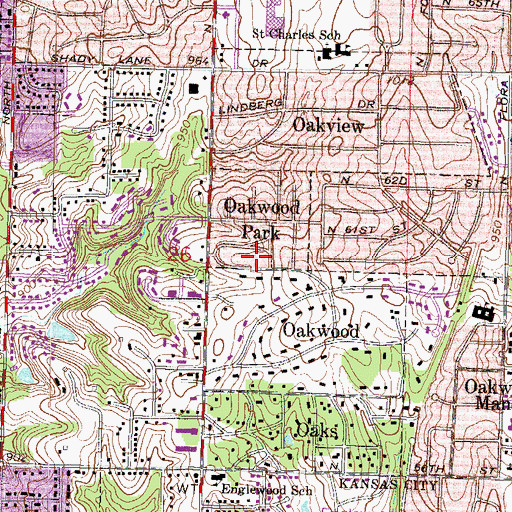 Topographic Map of Oakwood Park, MO